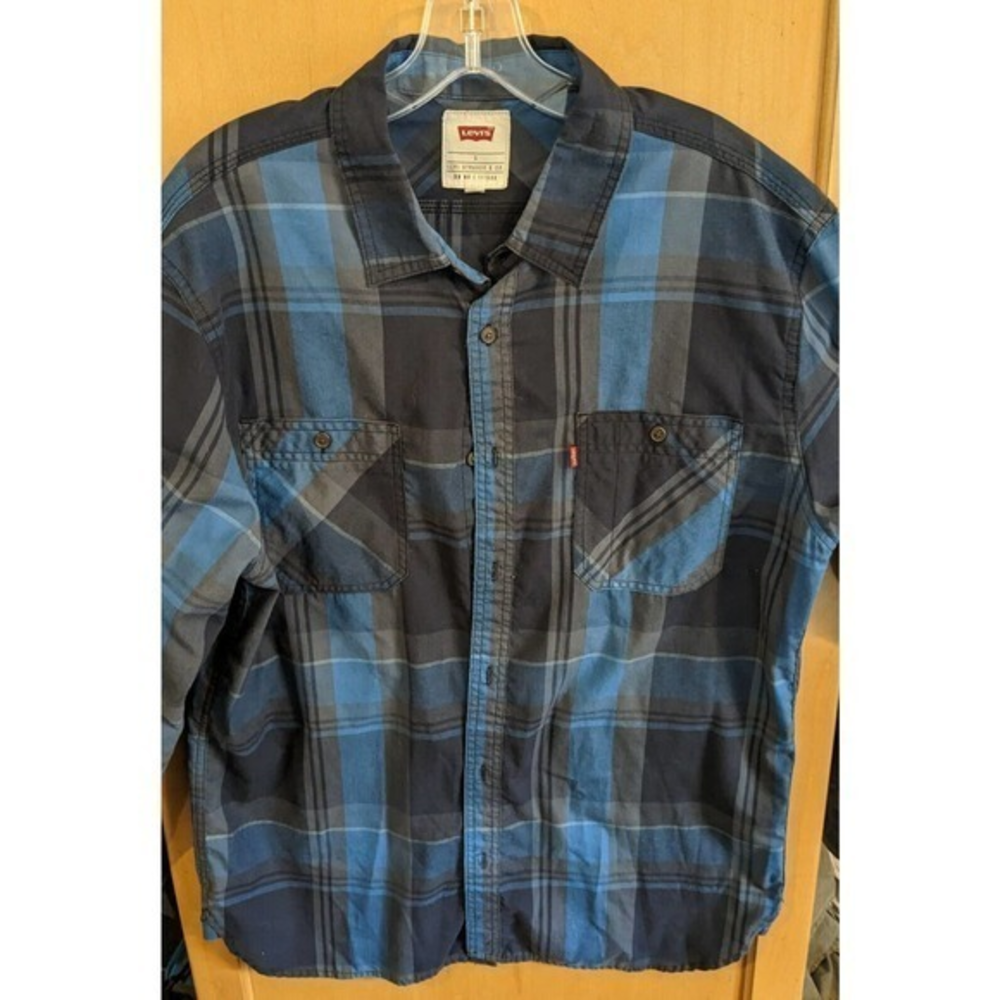 Levi Strauss Men's Large Button Plaid Shirt Lightweight Cotton
